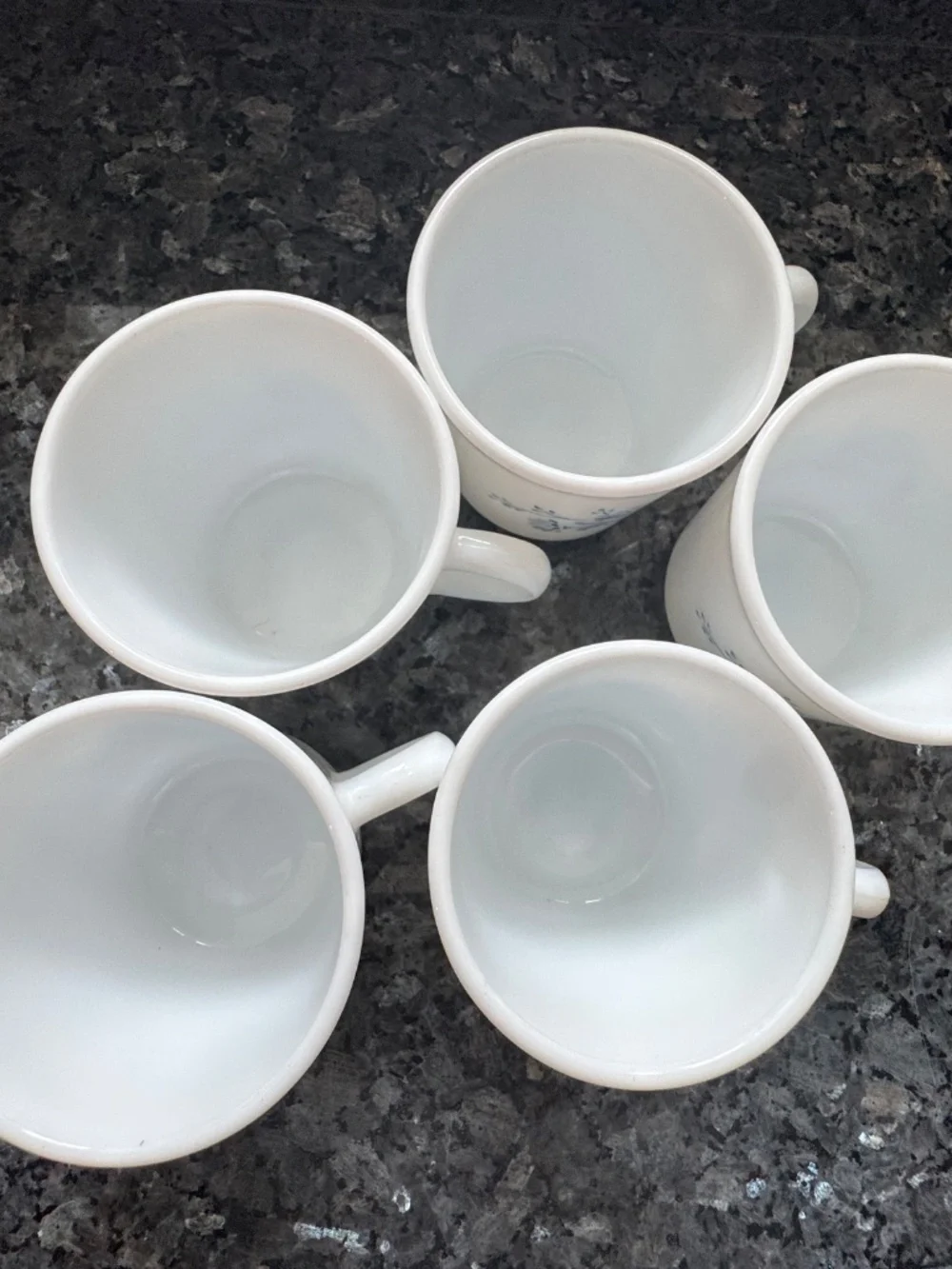 5 Vintage Corelle CORNING Coffee Mugs COLONIAL MIST  Blue Floral Print Excellent